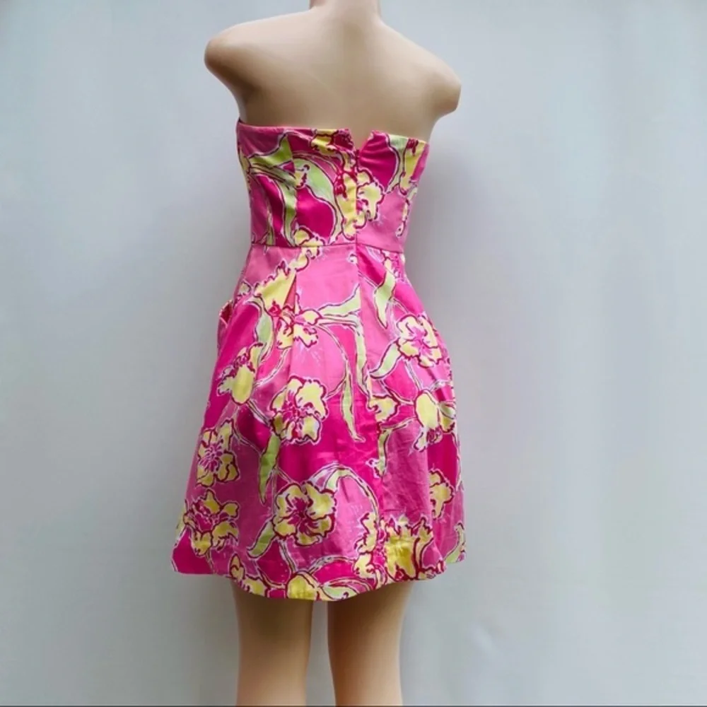 Lilly Pulitzer Strapless Fit & Flare Dress Pink Yellow Floral Size 2 - Picture 3 of 12